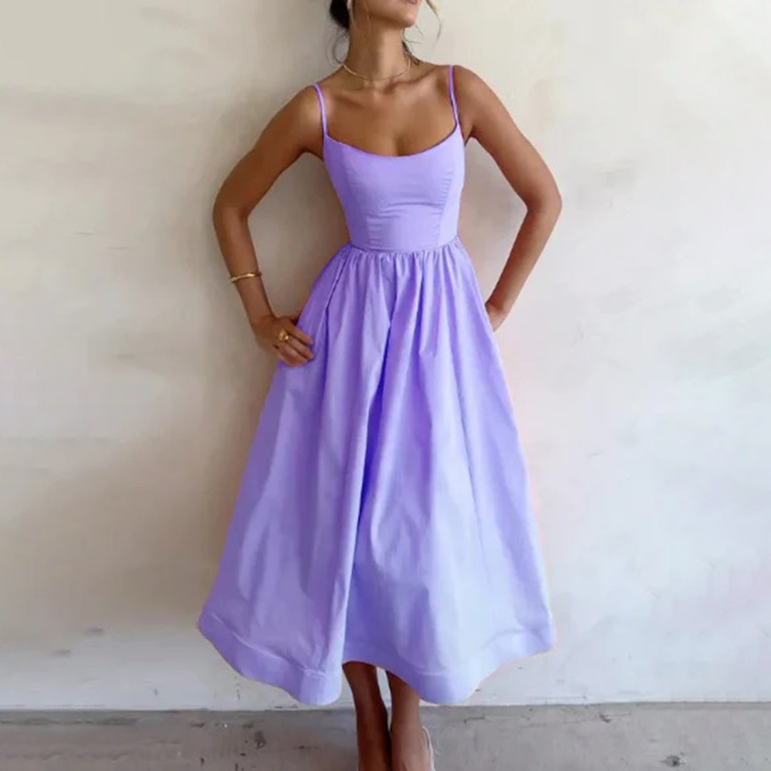Spaghetti Strap Scoop Neck Fit and Flare Pocket Midi Dress