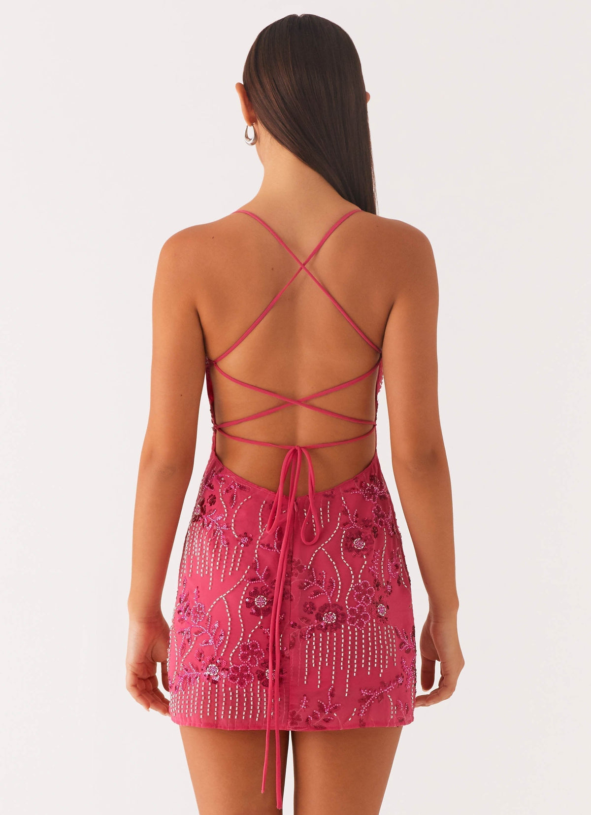Bustier Spaghetti Strap Floral Sequin Beaded Mini Dress