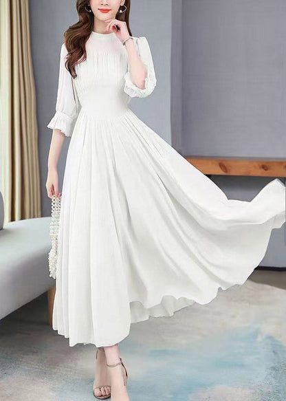 Mock Neck Ruffle Cuff Accordion Pleat A Line Floor Length Gown