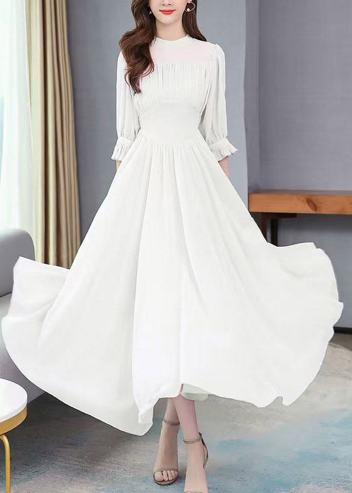 Mock Neck Ruffle Cuff Accordion Pleat A Line Floor Length Gown