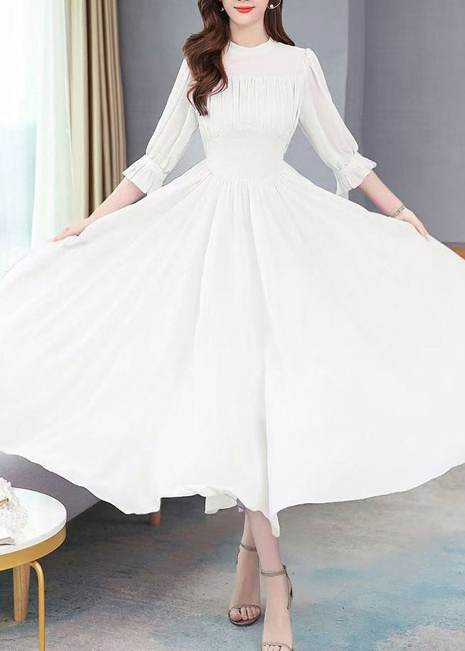 Mock Neck Ruffle Cuff Accordion Pleat A Line Floor Length Gown