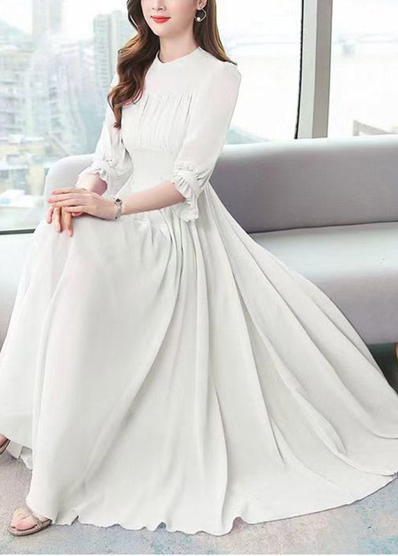 Mock Neck Ruffle Cuff Accordion Pleat A Line Floor Length Gown