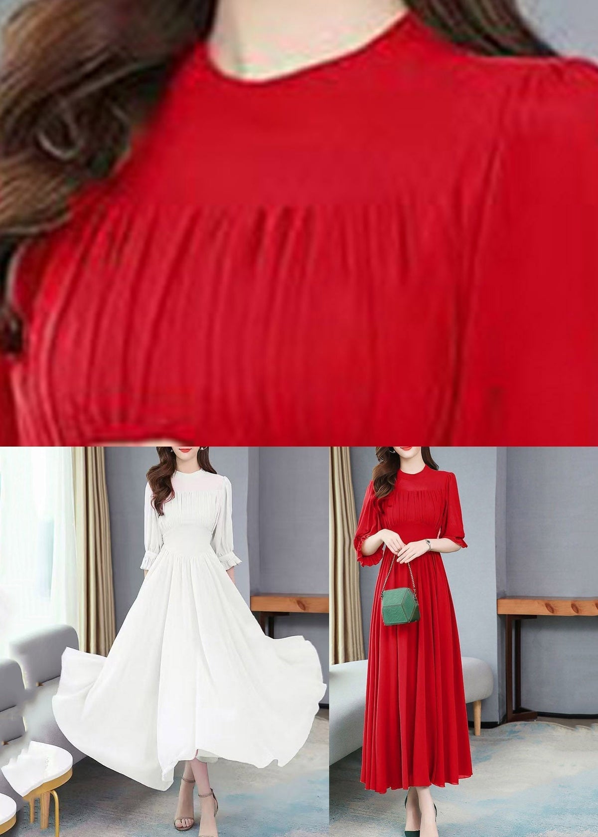 Mock Neck Ruffle Cuff Accordion Pleat A Line Floor Length Gown