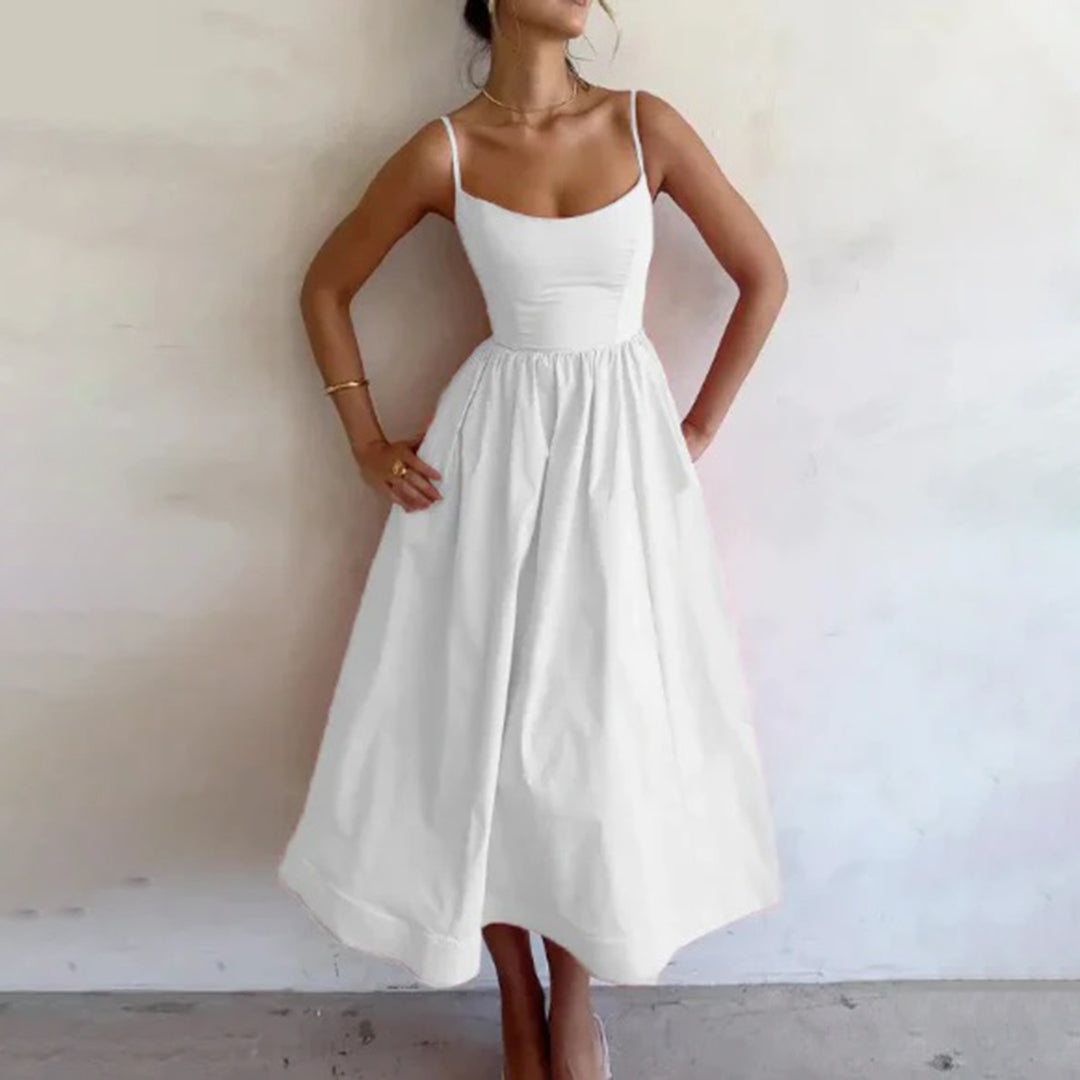 Scoop Neck Spaghetti Strap Fit and Flare Midi Dress