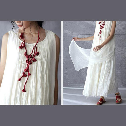 Crinkle Texture Round Neck Sheer Draped Panel Maxi Dress
