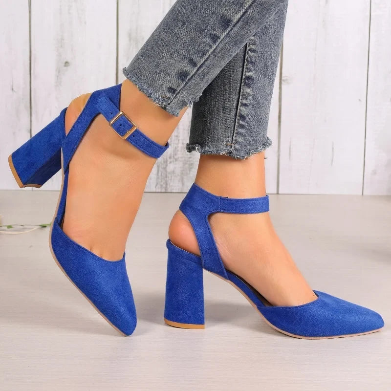 Women's Pointed Toe Highs Trend Summer New Fashion Suede Chunky Shal Shoes Low Heel Pumps
