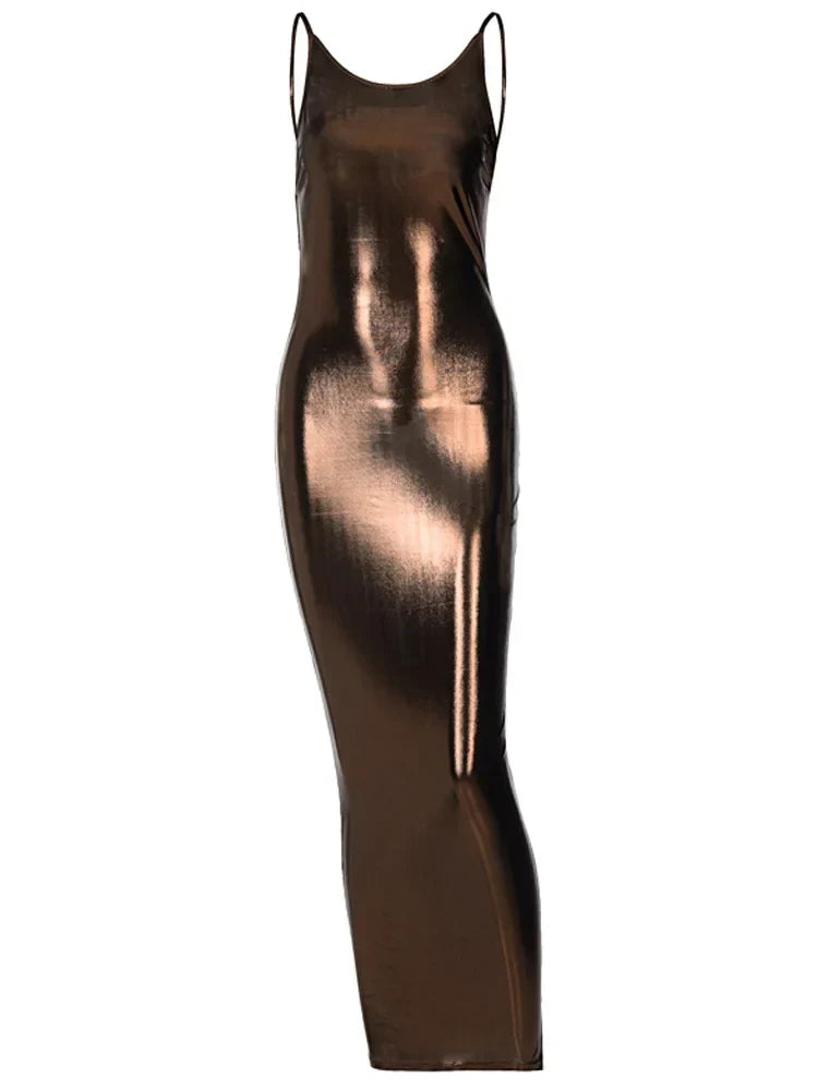 Metallic Sleeveless Side Cutout Mock Neck Bodycon Jumpsuit