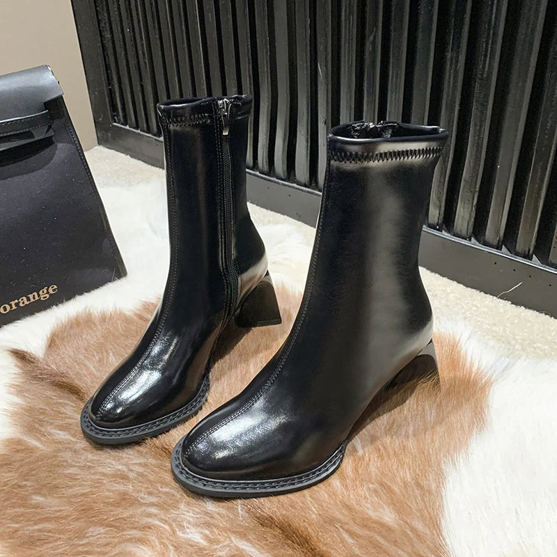 Elegant High Heels Chelsea Chunky Square Toe Ankle Boot
