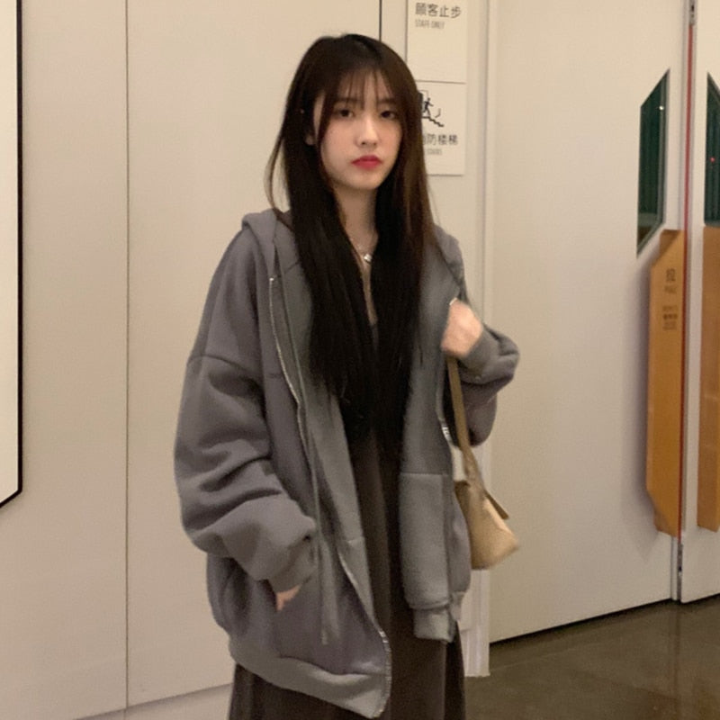 Korean Zip Up Oversized Hoodie