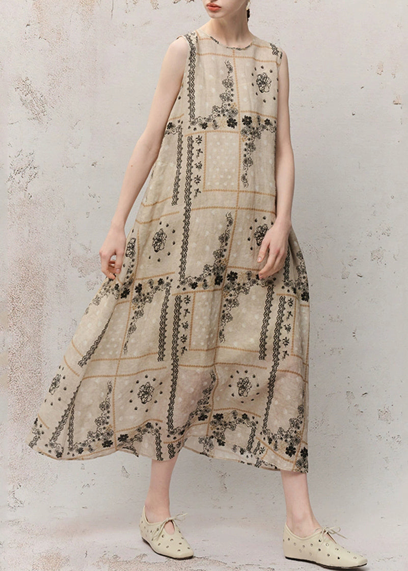 Crew Neck Windowpane Floral Lace Grid Midi Dress