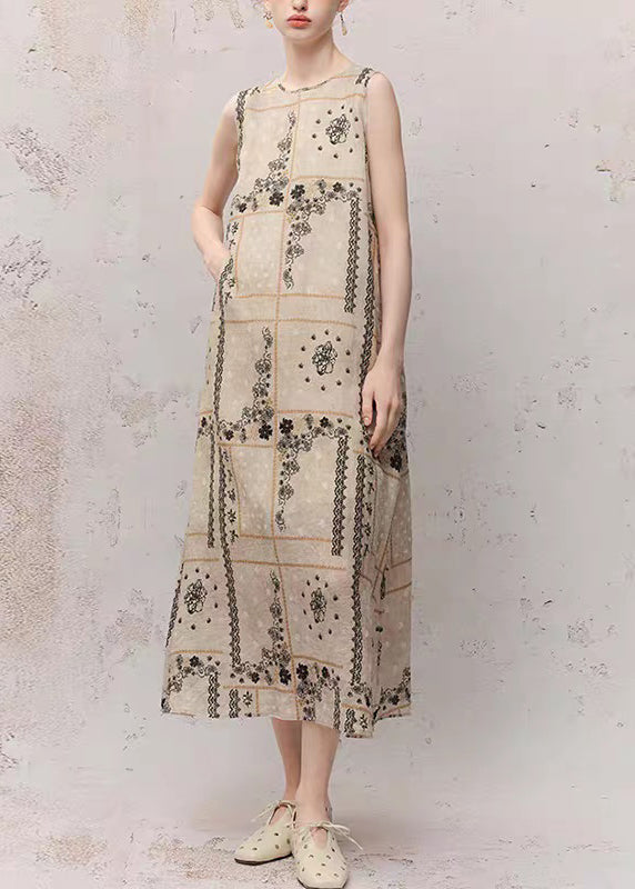 Crew Neck Windowpane Floral Lace Grid Midi Dress