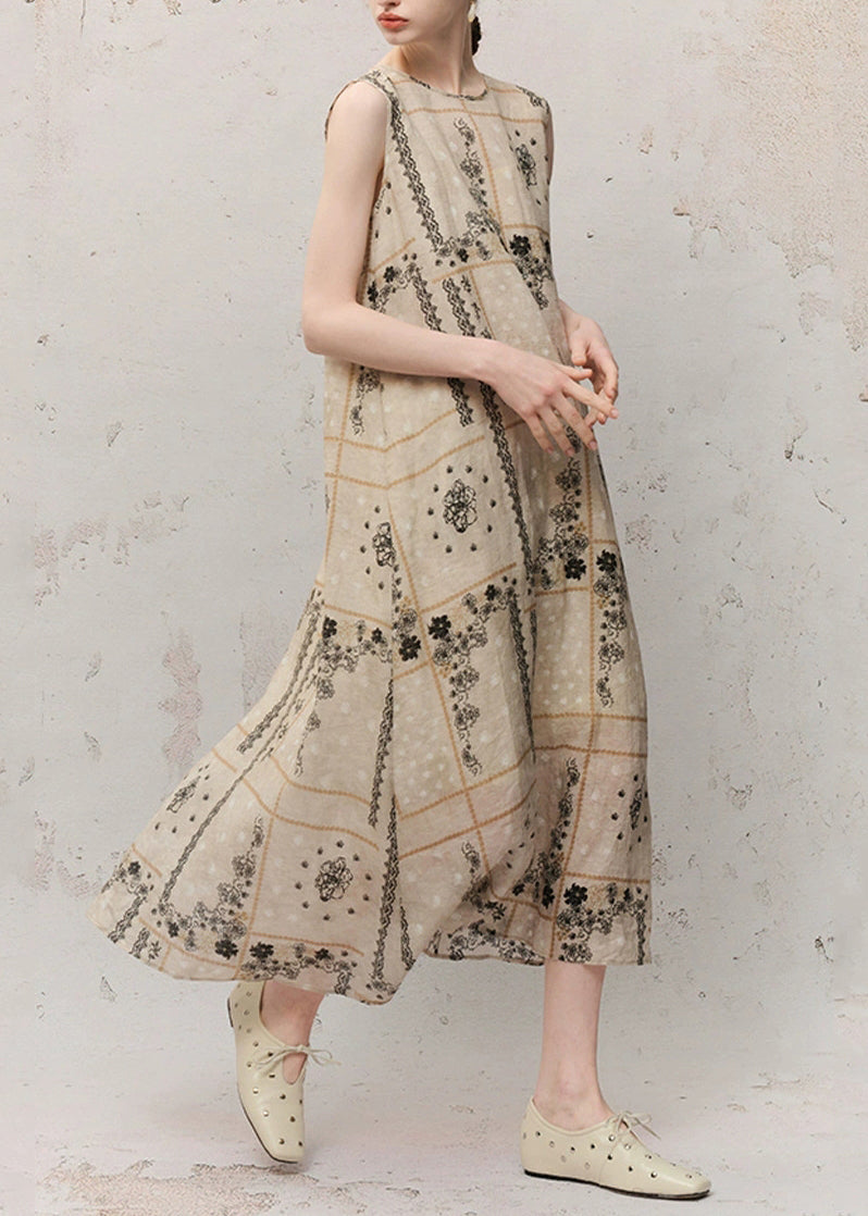 Crew Neck Windowpane Floral Lace Grid Midi Dress