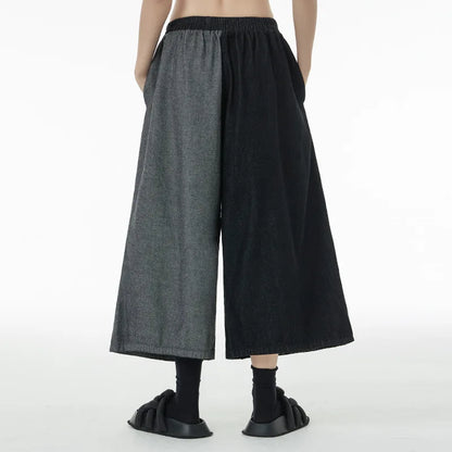 Women Patchwork Casual Denim High Elastic Waist Personality Fashion Loose Wide Leg Korea Spring Autumn New Jean