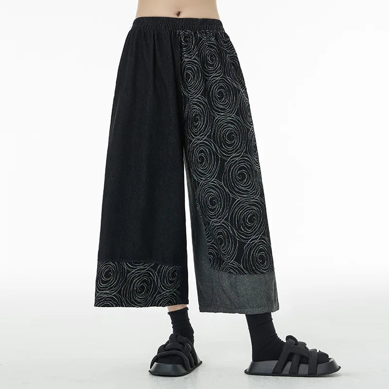 Women Patchwork Casual Denim High Elastic Waist Personality Fashion Loose Wide Leg Korea Spring Autumn New Jean