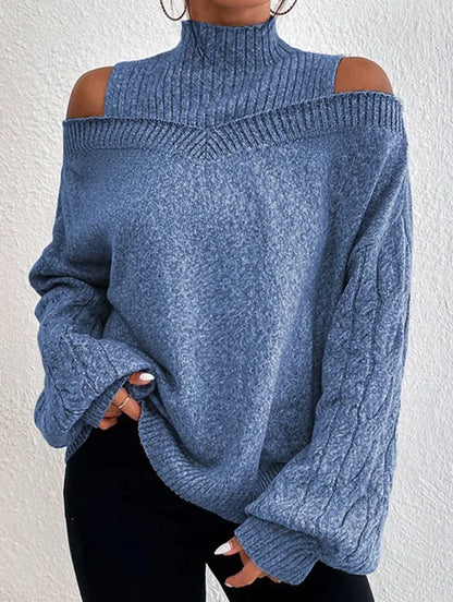 Off Shoulder Semi High Neck Knit Sweater