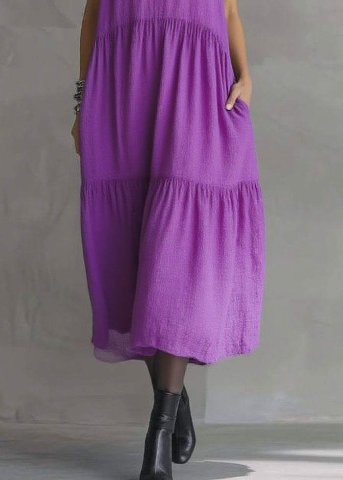 Deep V-Neck Ruffle Trim Tiered Pocket Midi Dress