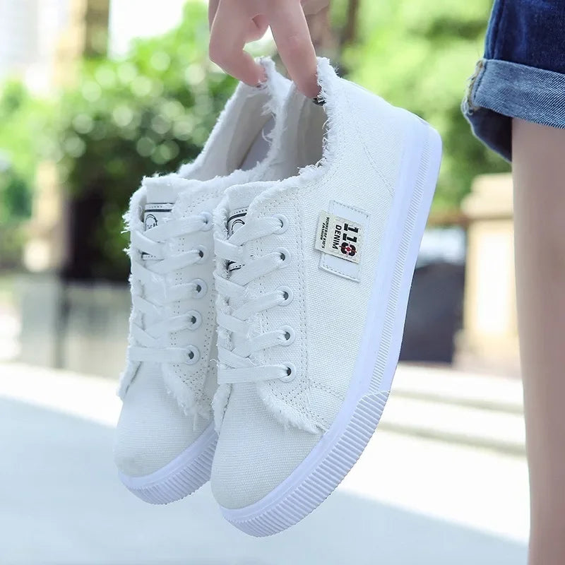 Women Spring Autumn Outdoor Walking Canvas Shoes Fall 2024 New Small White Jogging Sneakers Girls Student Sports Flat Trainer
