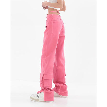 Pocket Straight Vintage Pink Cargo Jeans