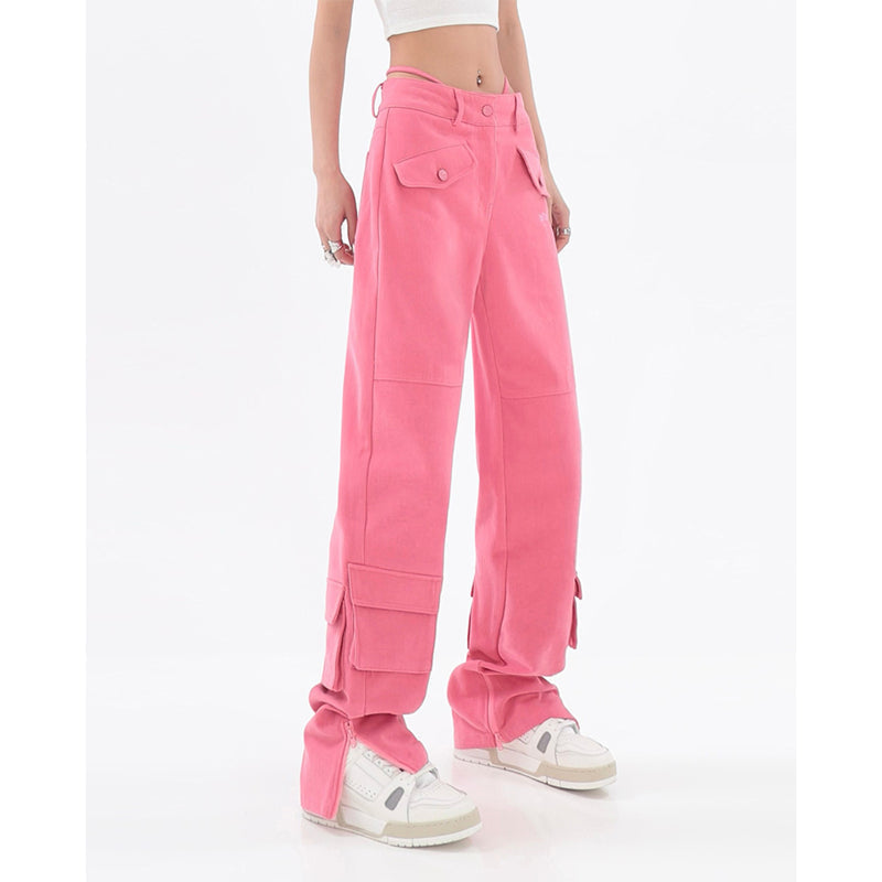 Pocket Straight Vintage Pink Cargo Jeans
