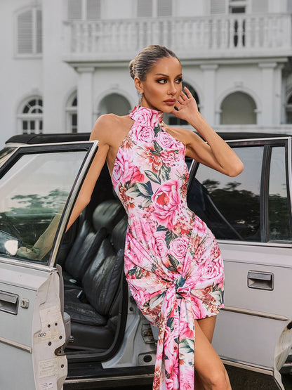 Halter Floral Twisted Mini Dress