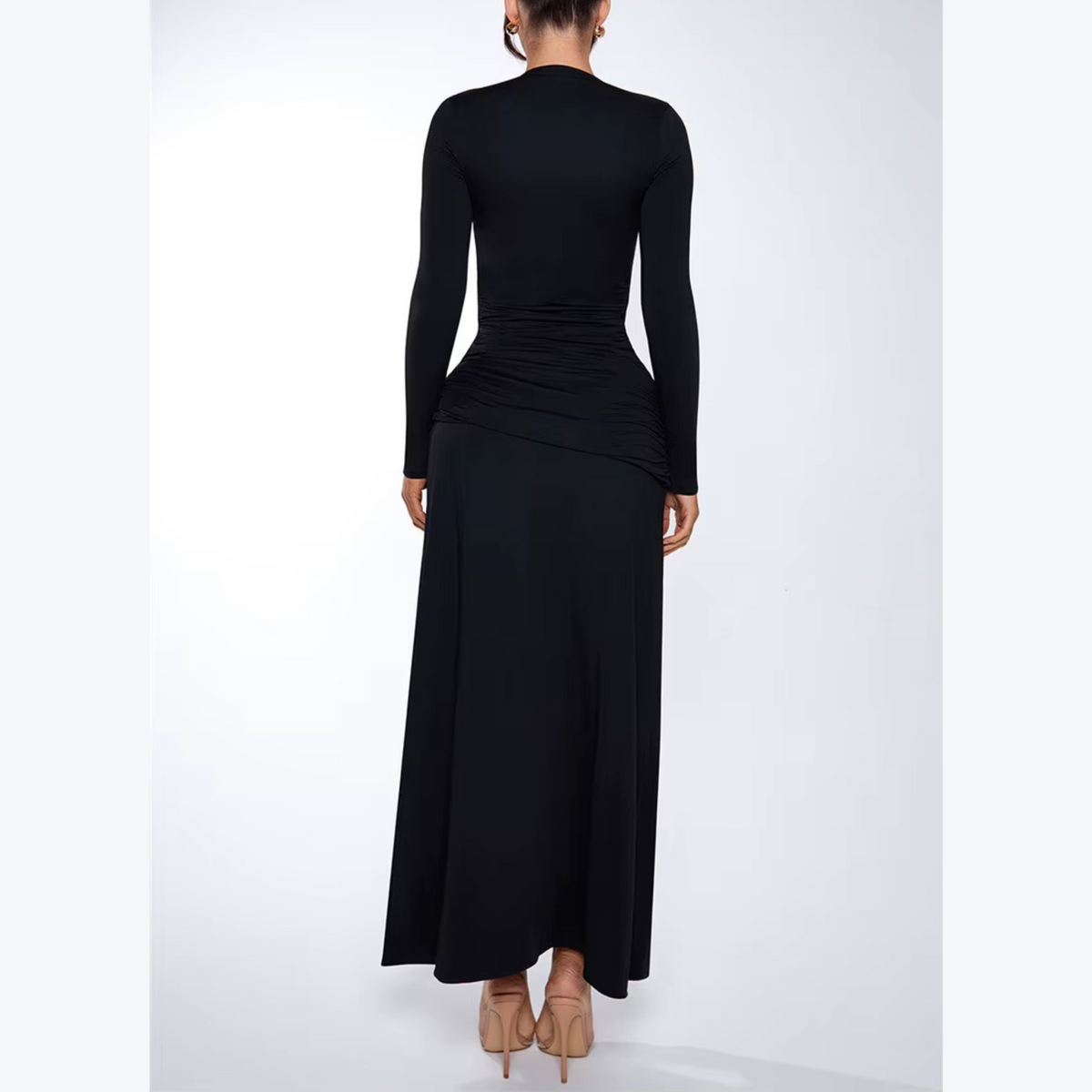 Deep V Neck Ruched Side Slit Maxi Dress