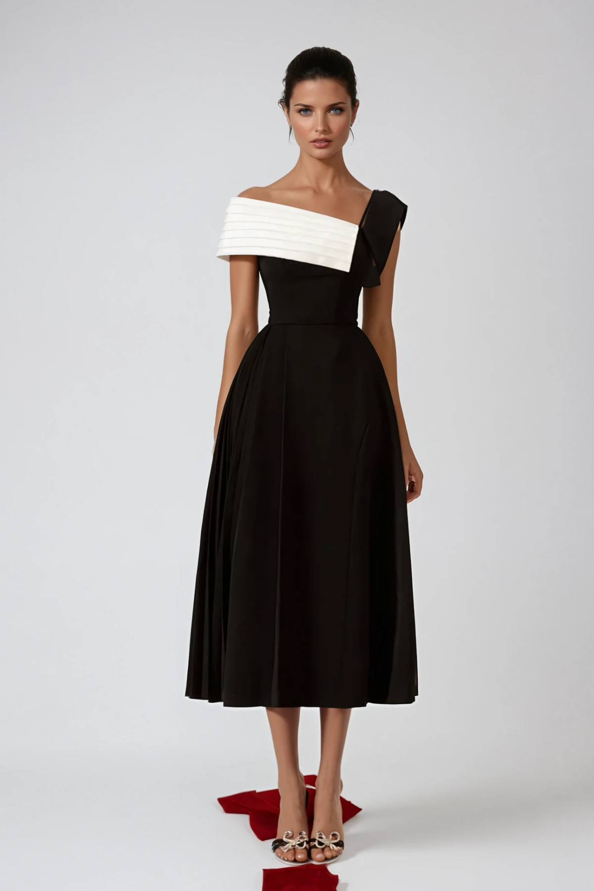 Asymmetric Lapel Midi Dress