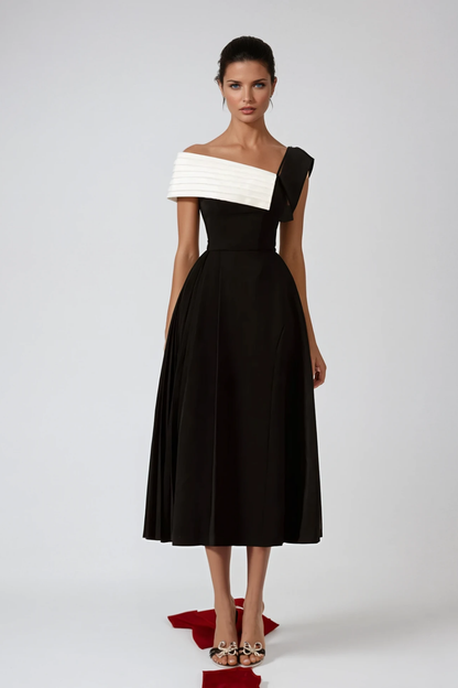 Asymmetric Lapel Midi Dress
