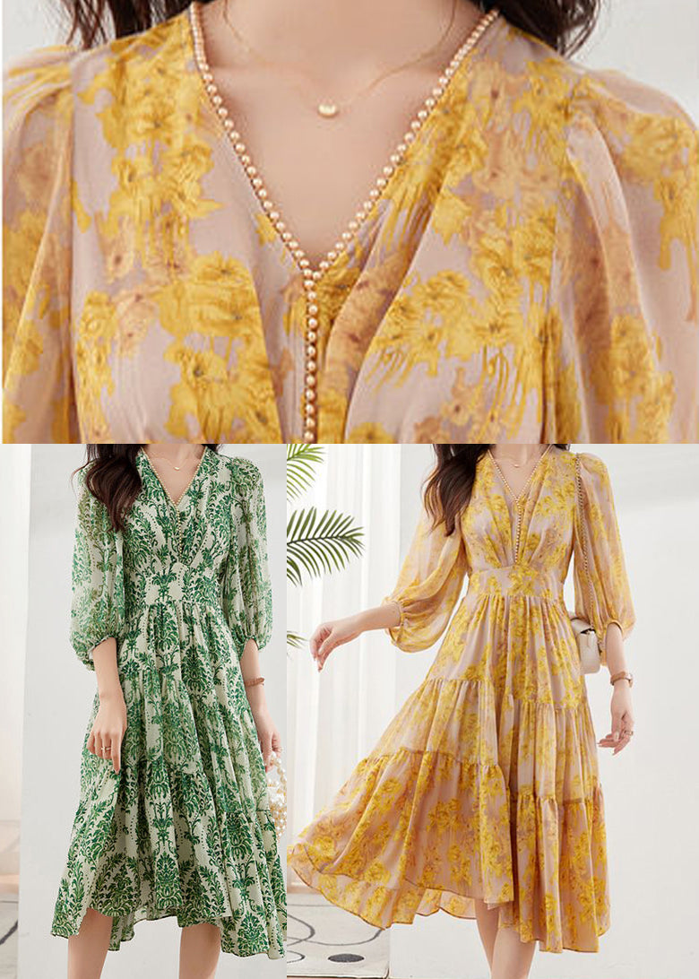 Deep V Neck Balloon Sleeve Inset Waist Tiered Floral Midi Dress