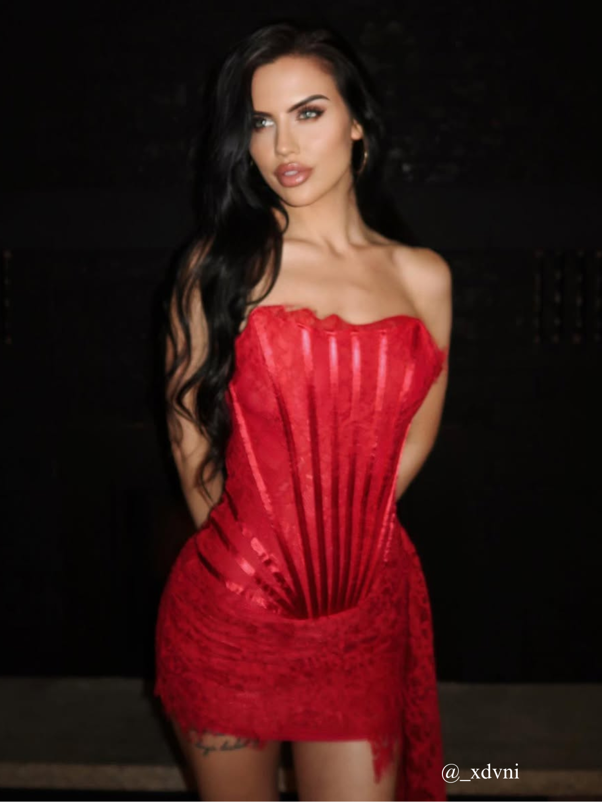 Strapless Corset Boned Lace Asymmetrical Drape Mini Dress
