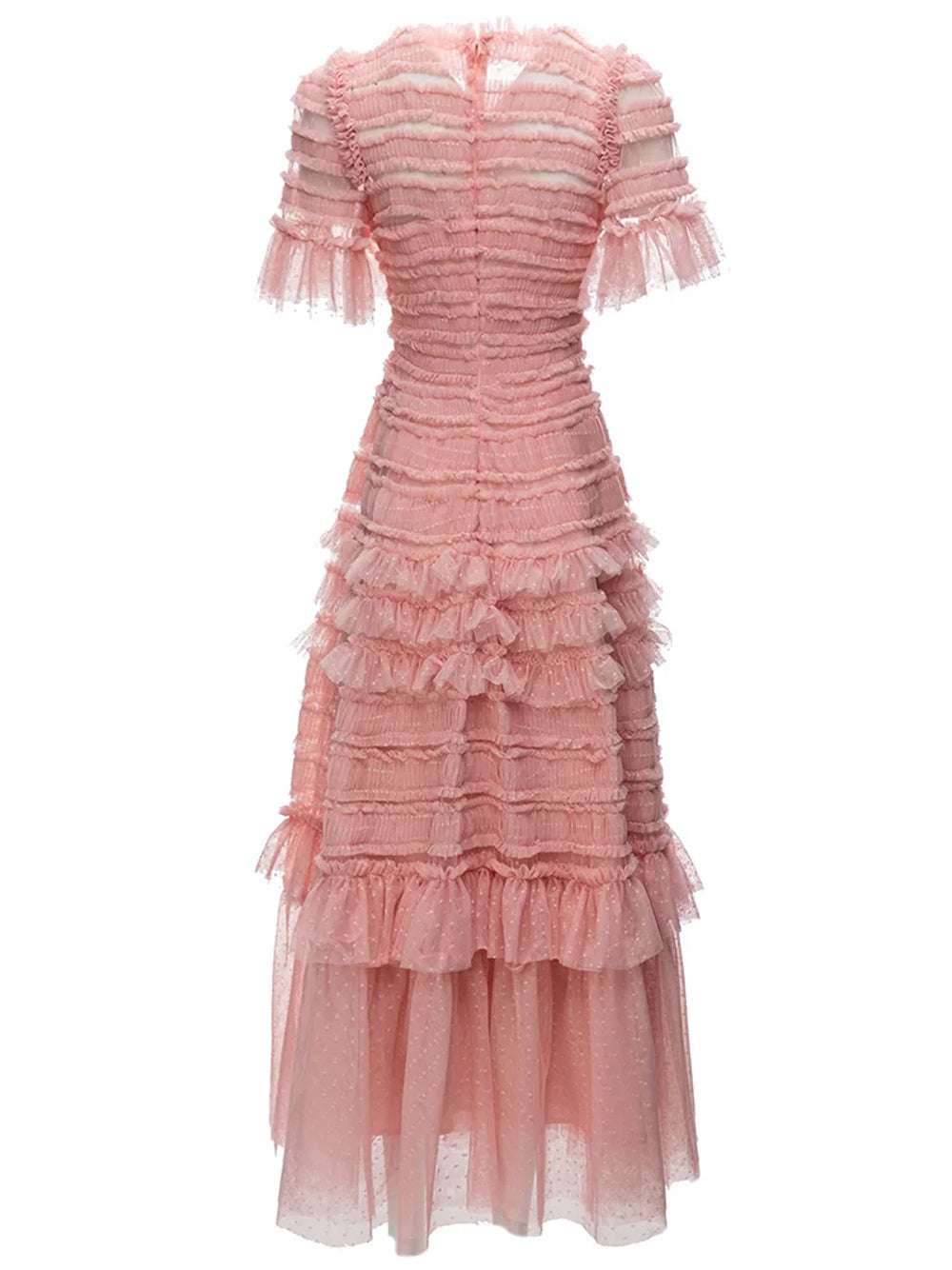 Round Neck Point D Esprit Cascading Ruffle Flared Sleeve Midi Dress
