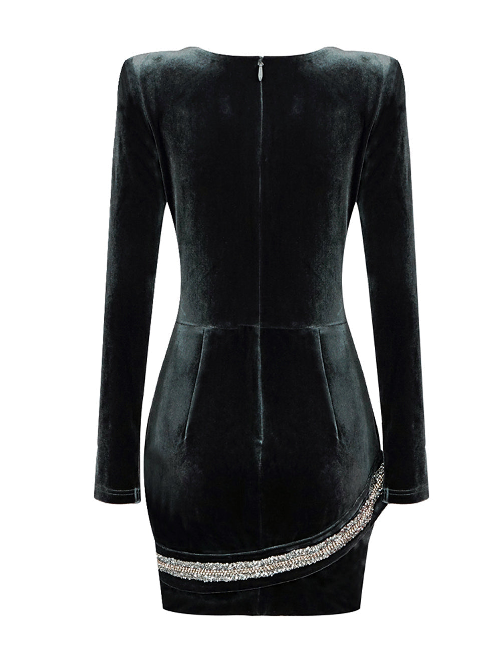 Velvet Long Sleeve Mesh Panel Rhinestone Snake Bodycon Mini Dress