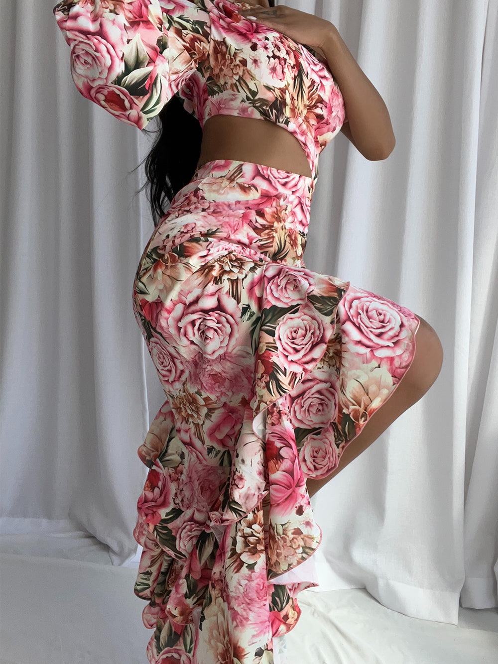 One Shoulder Waist Cutout Bodycon Midi Dress