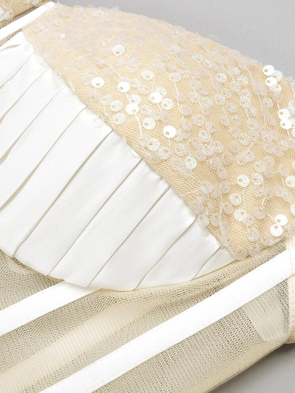 Spaghetti Strap Corset Mesh Panel Sequin Pleated Maxi Gown