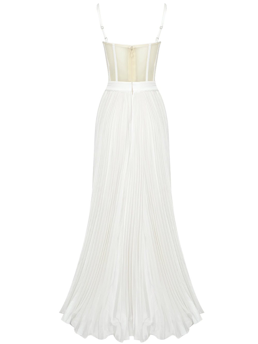 Spaghetti Strap Corset Mesh Panel Sequin Pleated Maxi Gown