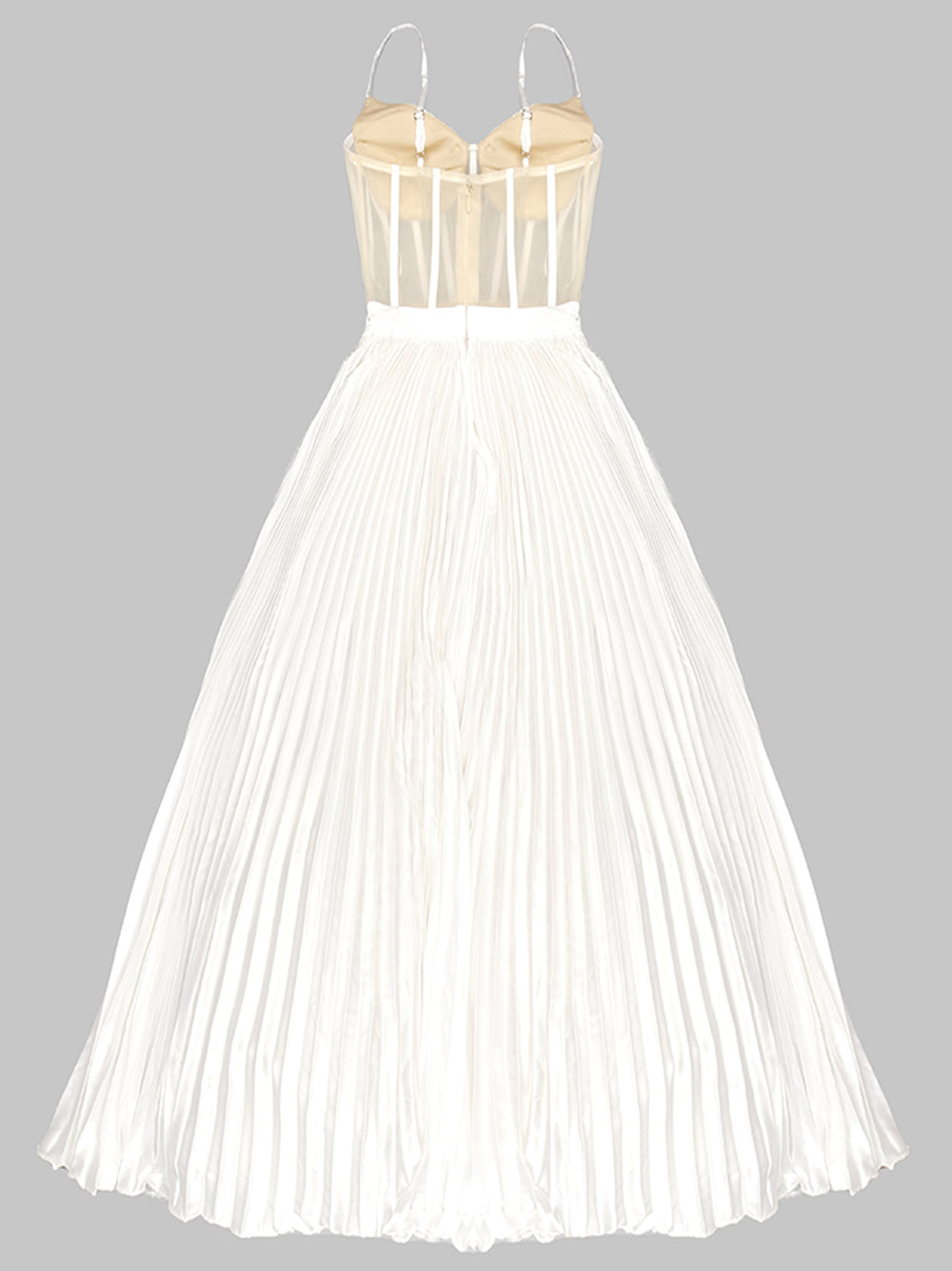 Spaghetti Strap Corset Mesh Panel Sequin Pleated Maxi Gown