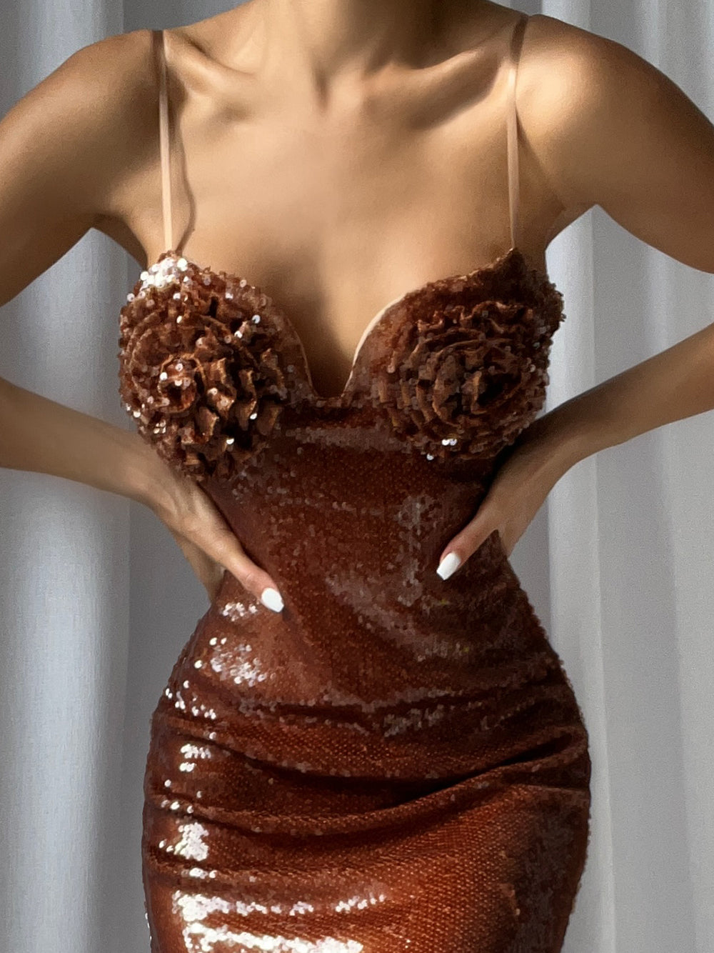 One Shoulder Draped Sequin High Slit Maxi Dress