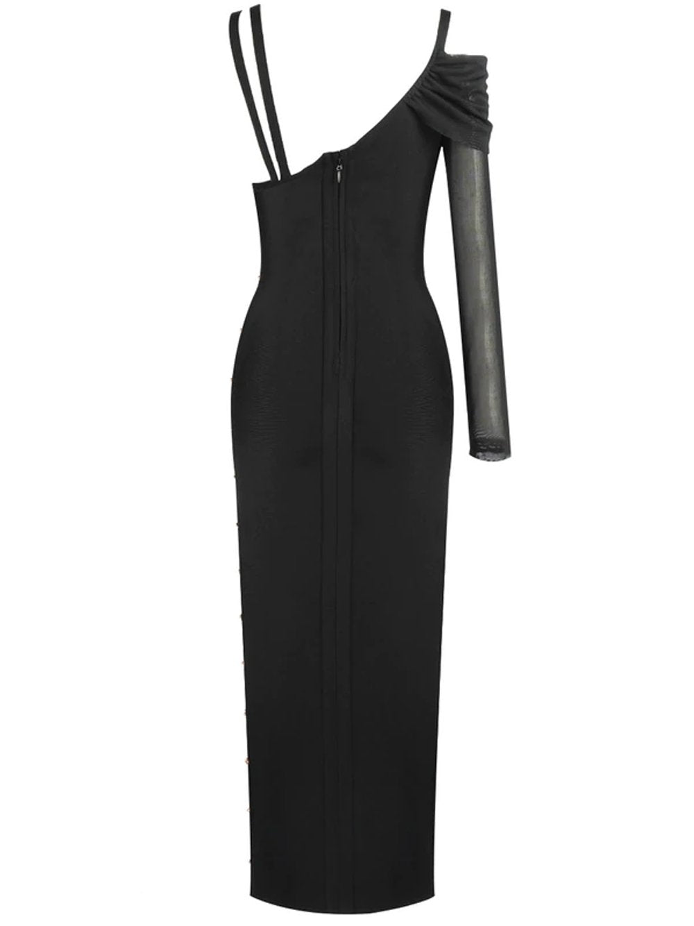 One Shoulder Ruched Cutout Side Slit Satin Maxi Dress 2