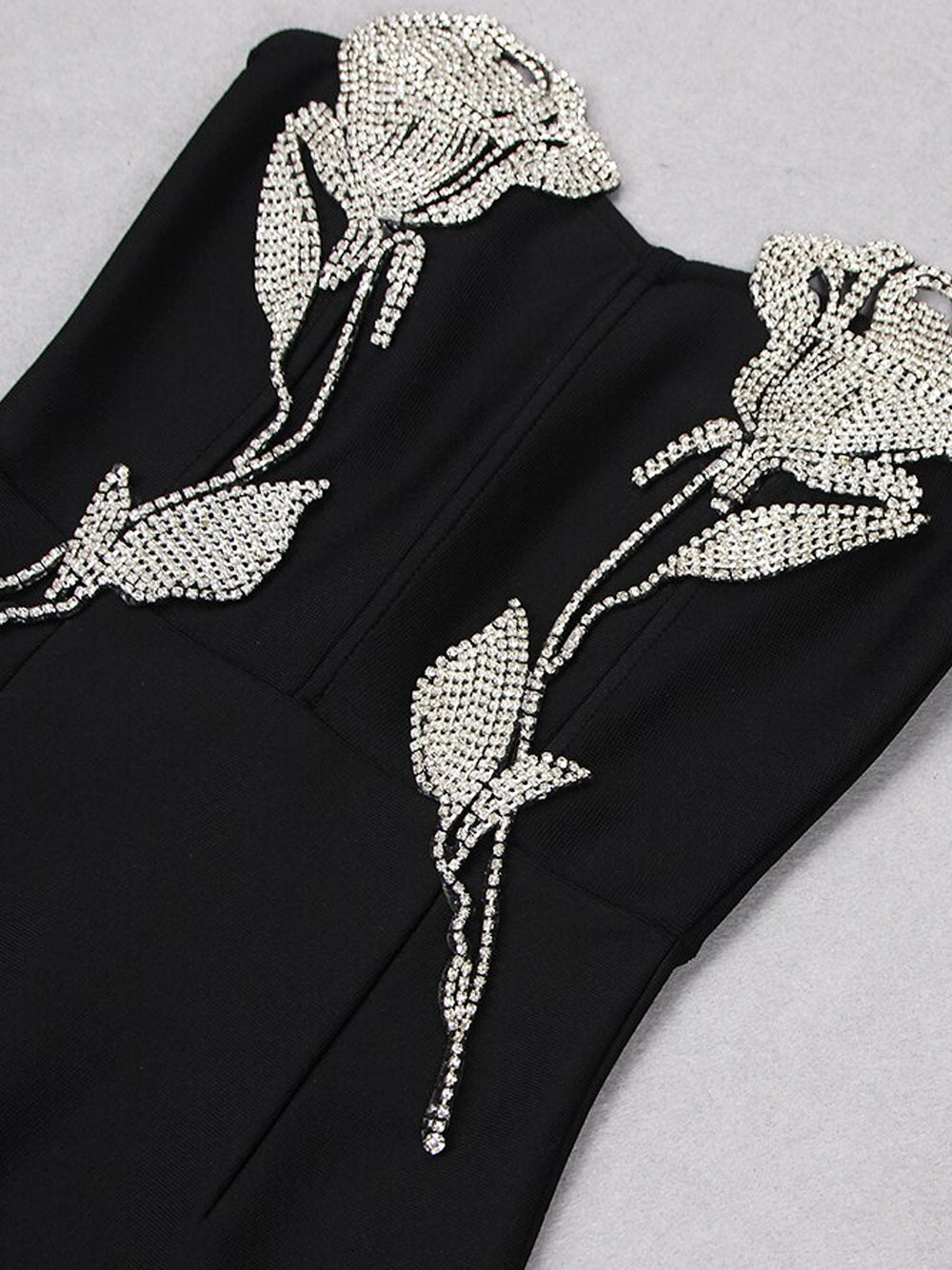 Strapless Crystal Vine Embellished Bodycon Midi Dress