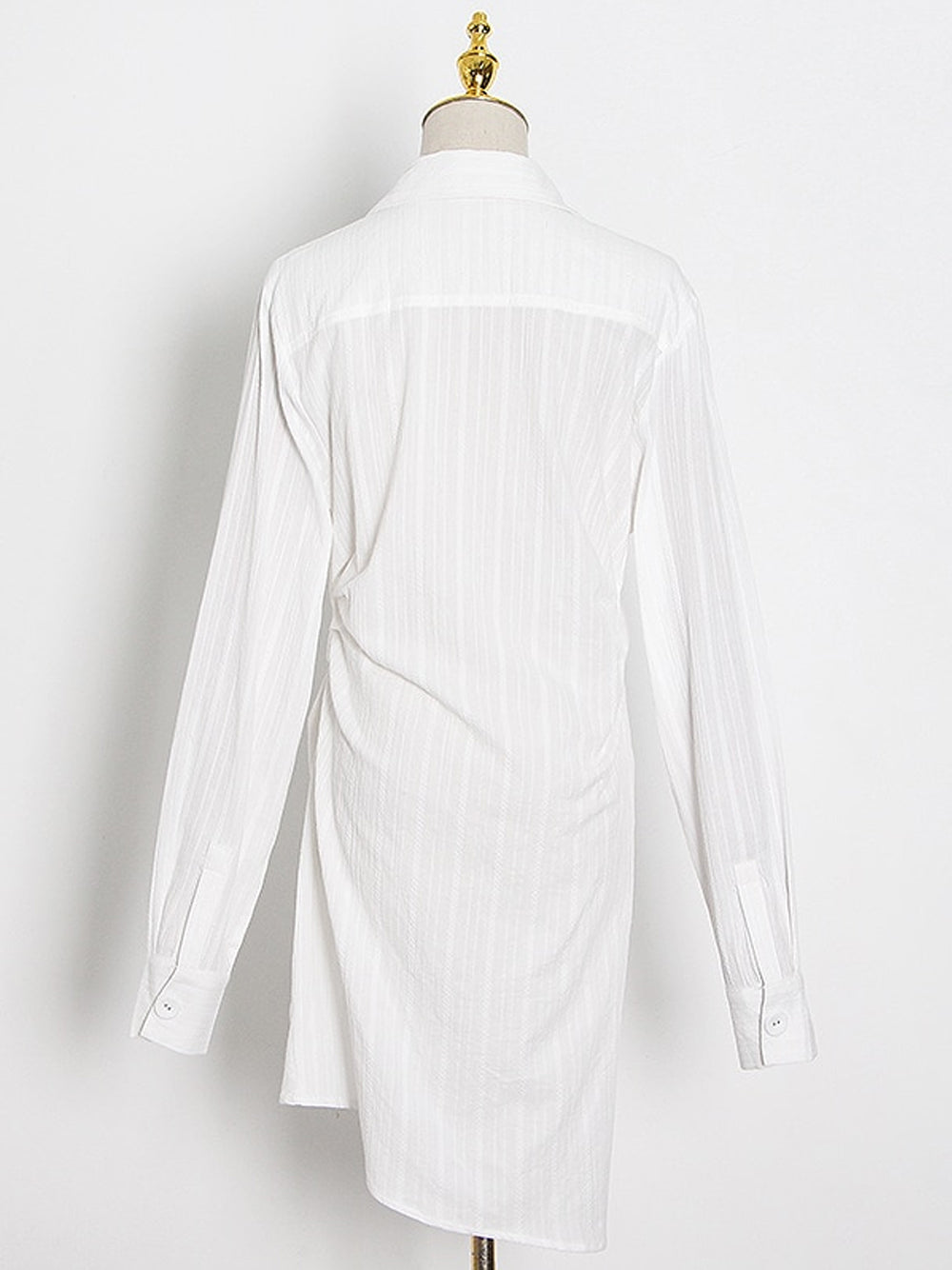 Pointed Collar Tie Waist Asymmetric Slit Shirt Mini Dress