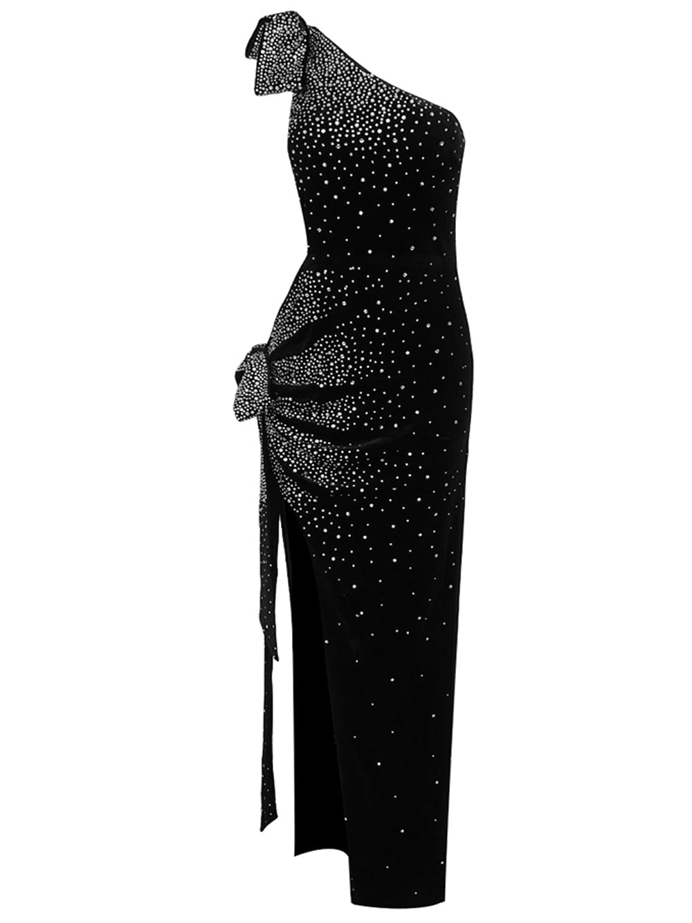Strapless Sweetheart Ruched Side Slit Satin Maxi Dress