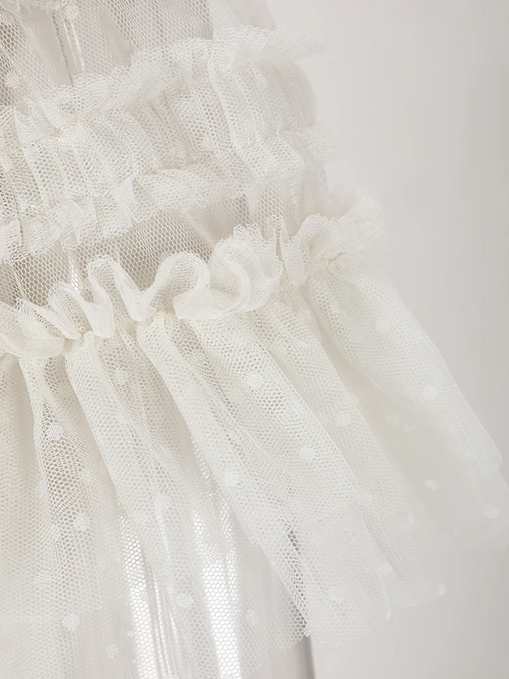 Crew Neck Horizontal Band Ruffled Point D Esprit Tiered Maxi Gown