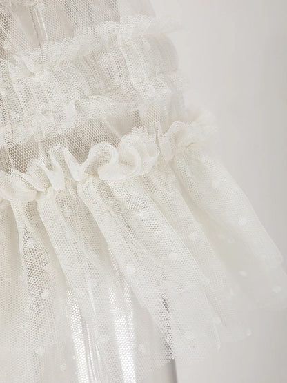 Crew Neck Horizontal Band Ruffled Point D Esprit Tiered Maxi Gown