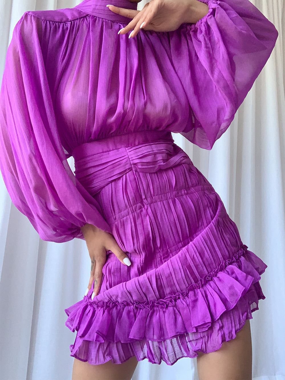 Halter Neck Cutout Waist Draped Satin Mini Dress