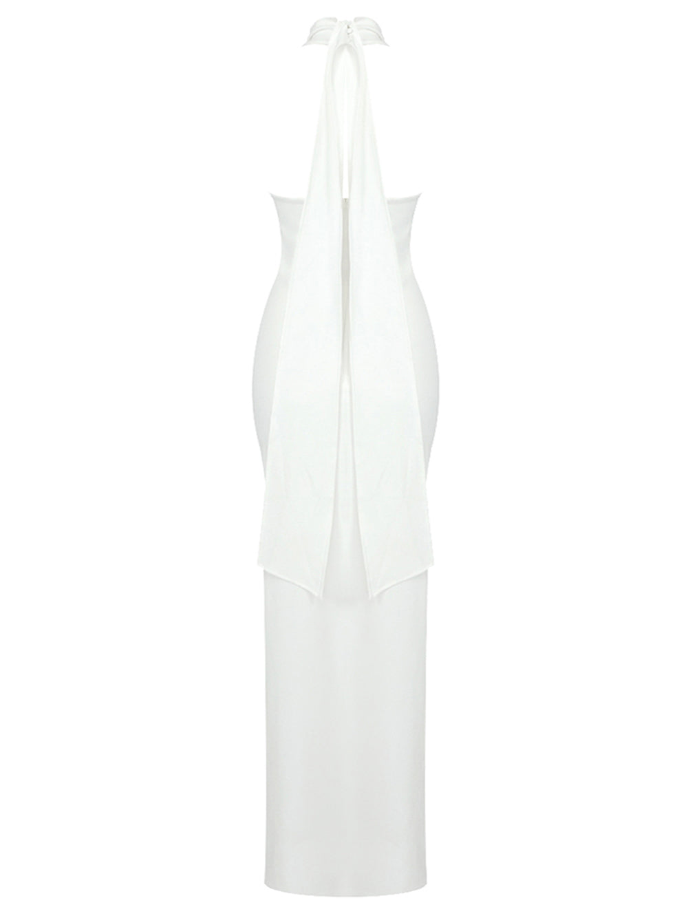 Halter Neck 3D Floral Rosette Ruched Bodycon Column Maxi Dress