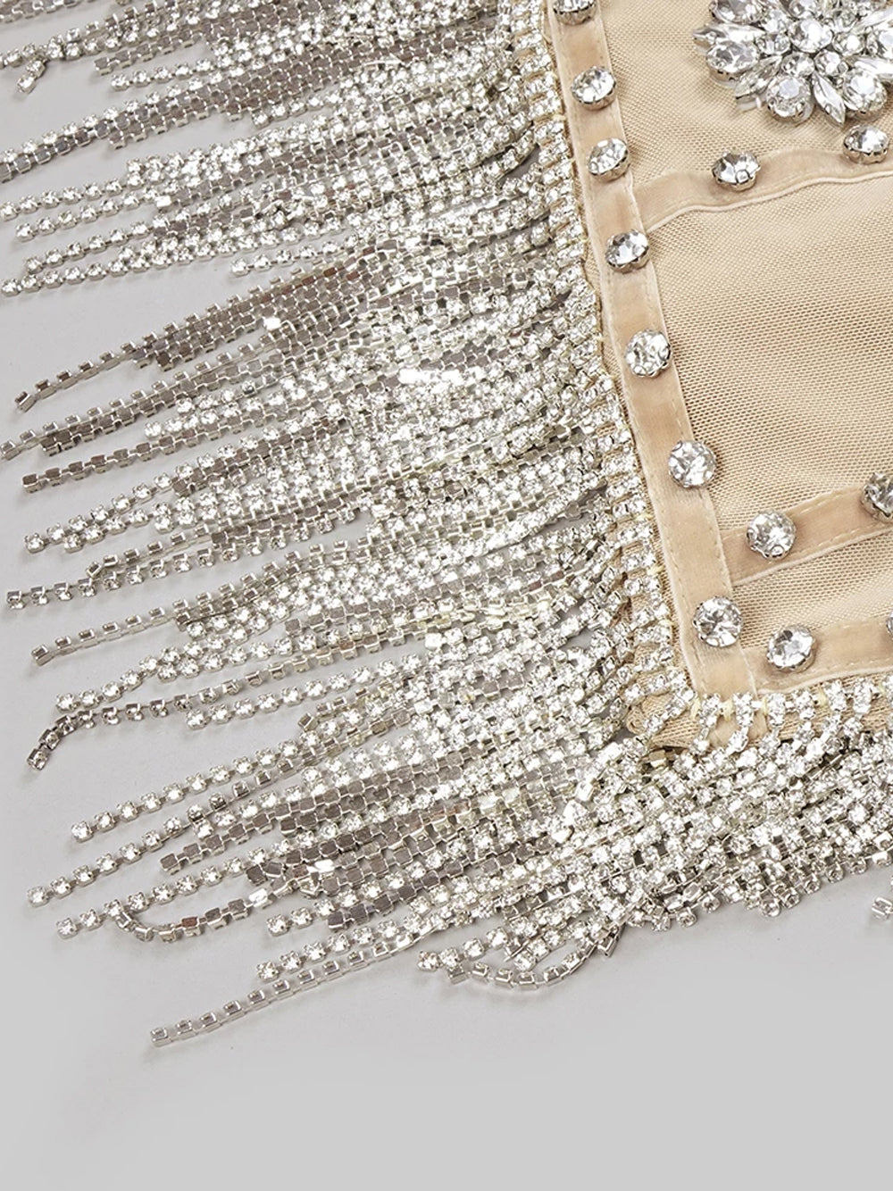Sweetheart Rhinestone Beaded Fringe Corset Bodycon Mini Dress