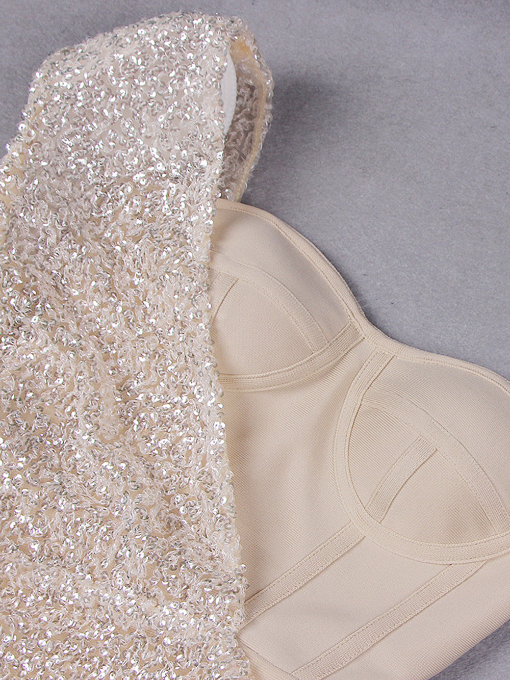 One Shoulder Single Sleeve Sequin Draped Bustier Mini Dress