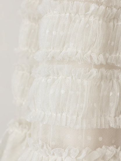 Crew Neck Horizontal Band Ruffled Point D Esprit Tiered Maxi Gown
