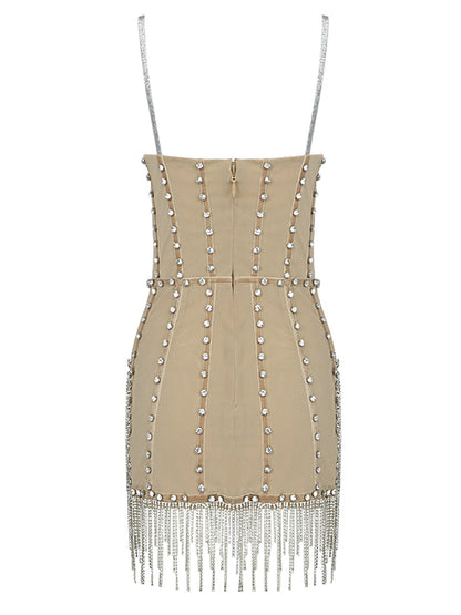 Sweetheart Rhinestone Beaded Fringe Corset Bodycon Mini Dress