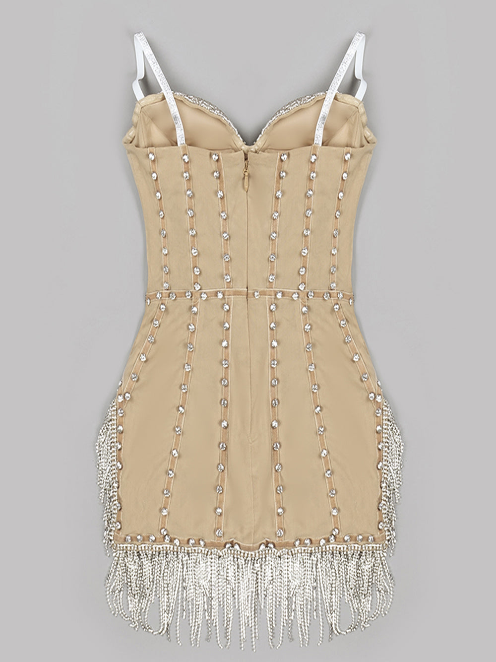 Sweetheart Rhinestone Beaded Fringe Corset Bodycon Mini Dress