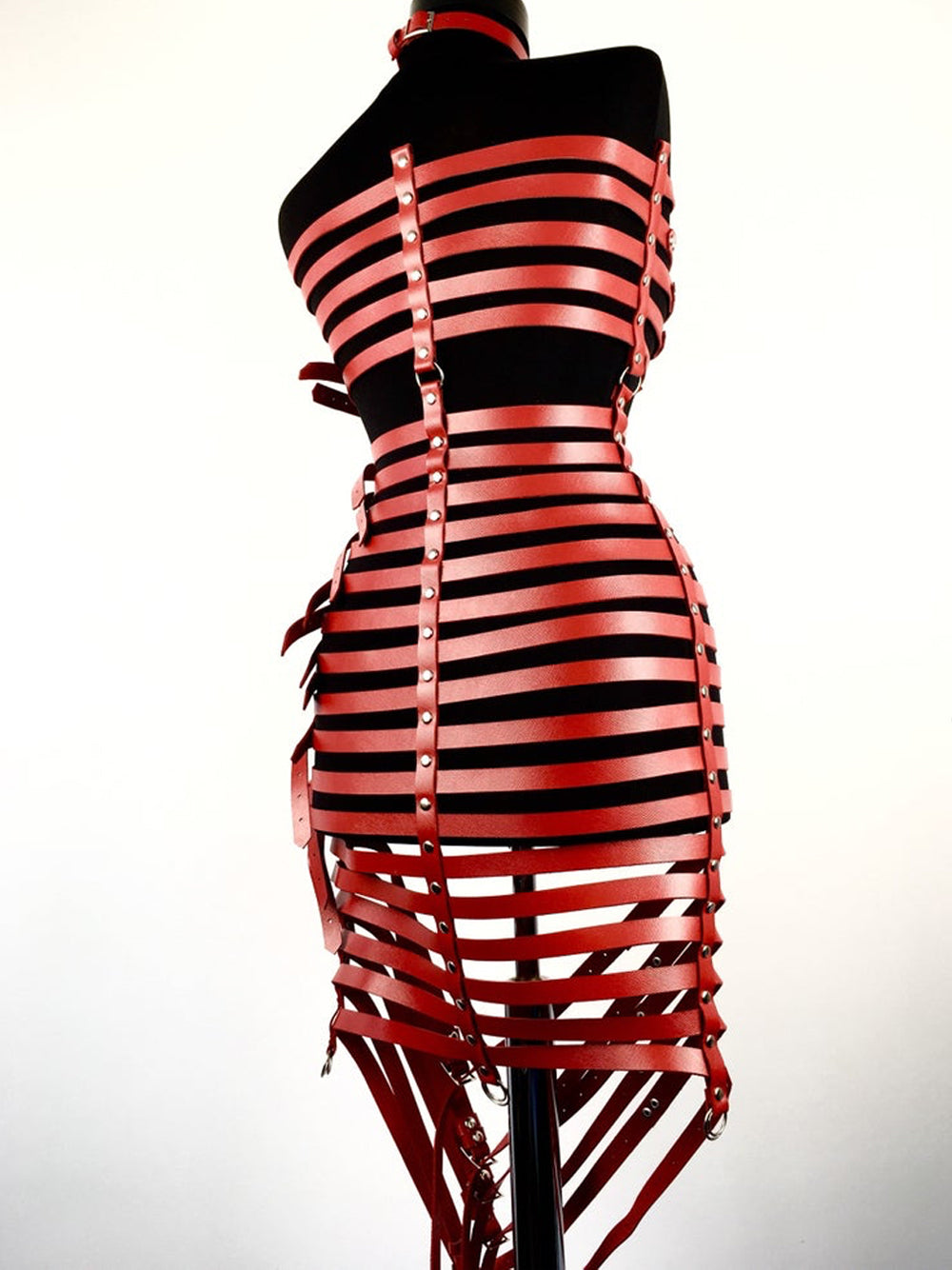 Stacked Buckle Strap Harness Mini Skirt Dress